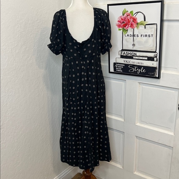 Madewell Sweetheart Puff Sleeved Midi Dress in Stardot Size 12 - Picture 6 of 10